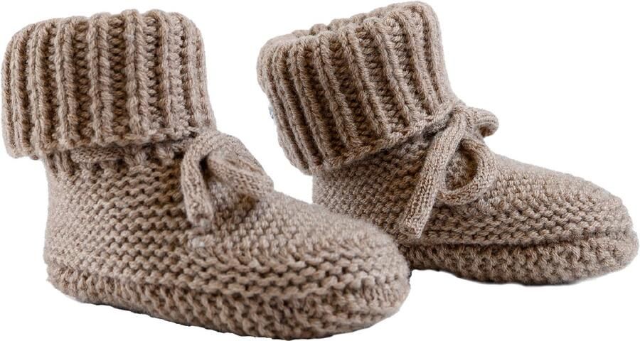 Lodger Wollen babyslofjes perfect pasvorm Merino wol met strik 0-6M Bruin - Foto 3
