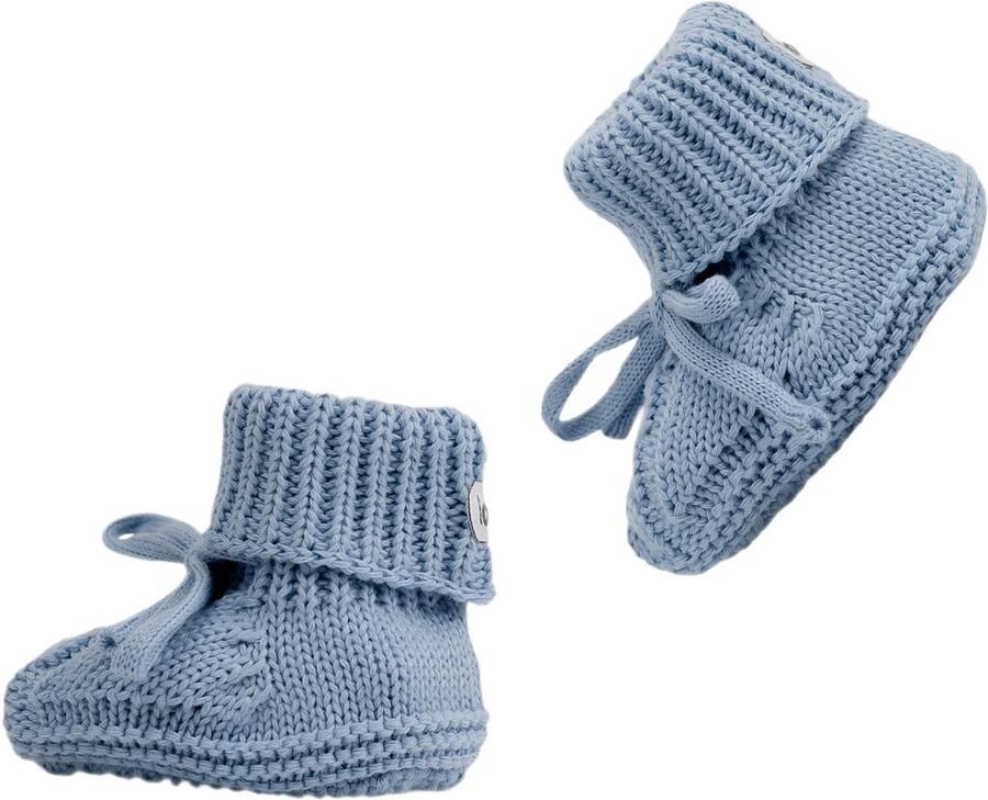 Lodger Gebreide babysloffen blauw kabel design met strik
