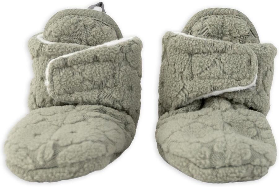 Lodger Babyslofjes 0-3 maanden Groen Slipper Folklore 100% Fleece Klittenbandsluiting Slofjes die blijven zitten