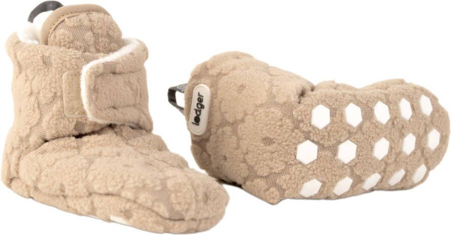 Lodger Dreumes Slofjes Slipper Folklore 100% Fleece -18M Klittenbandsluiting Slofjes die blijven zitten Beige