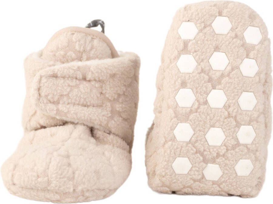 Lodger Baby Slofjes Antislip -12M Creme Slipper Folklore 100% Fleece -12M Klittenbandsluiting Slofjes die blijven zitten