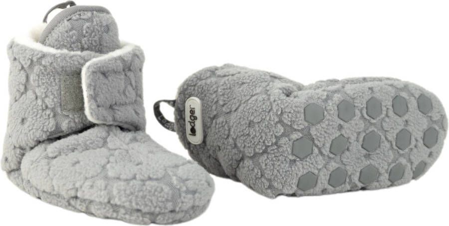 Lodger Baby Slofjes Antislip -18M Grijs Slipper Folklore 100% Fleece Klittenbandsluiting Slofjes die blijven zitten