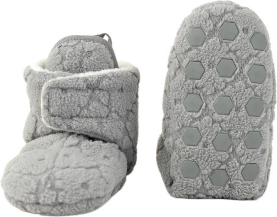 Lodger Baby Slofjes Antislip -12M Grijs Slipper Folklore 100% Fleece Klittenbandsluiting Slofjes die blijven zitten