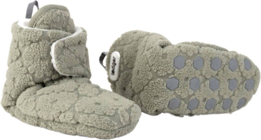 Lodger Antislip Slofjes Slipper Folklore 100% Fleece -12M Klittenbandsluiting Slofjes die blijven zitten Groen