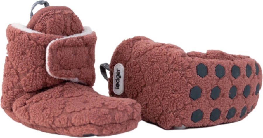 Lodger Warme Slofjes Slipper Folklore 100% Fleece -18M Klittenbandsluiting Slofjes die blijven zitten Donkerroze