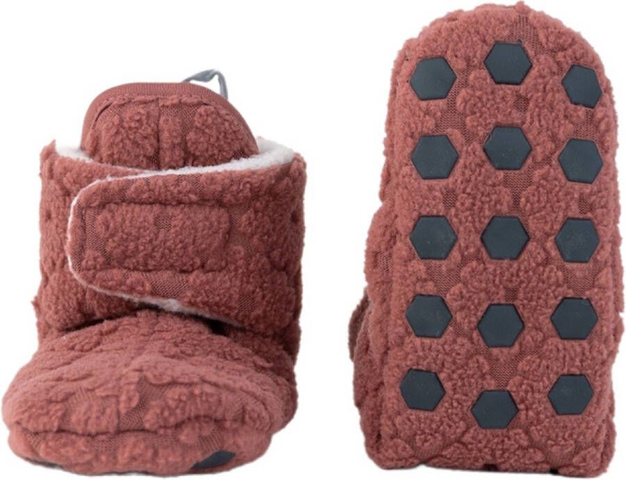 Lodger Warme Slofjes Slipper Folklore 100% Fleece -18M Klittenbandsluiting Slofjes die blijven zitten Donkerroze