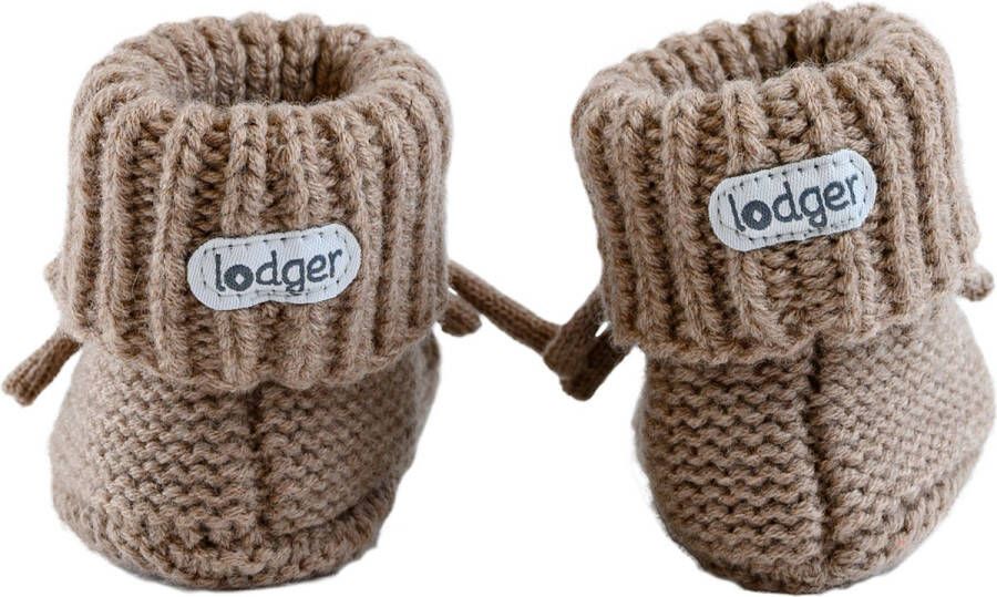 Lodger Wollen babyslofjes perfect pasvorm Merino wol met strik 0-6M Bruin