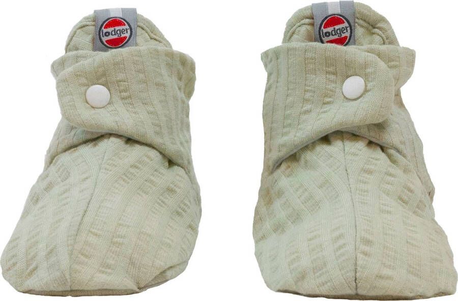 Lodger Baby slofjes 17 Groen Zacht Katoen Antislip Drukknoopsluiting 6-12 Slipper Seersucker