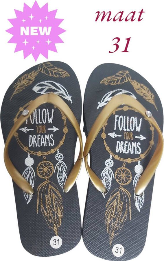 LONERIACCO Indiana teenslipper zwart goud met strass steentjes
