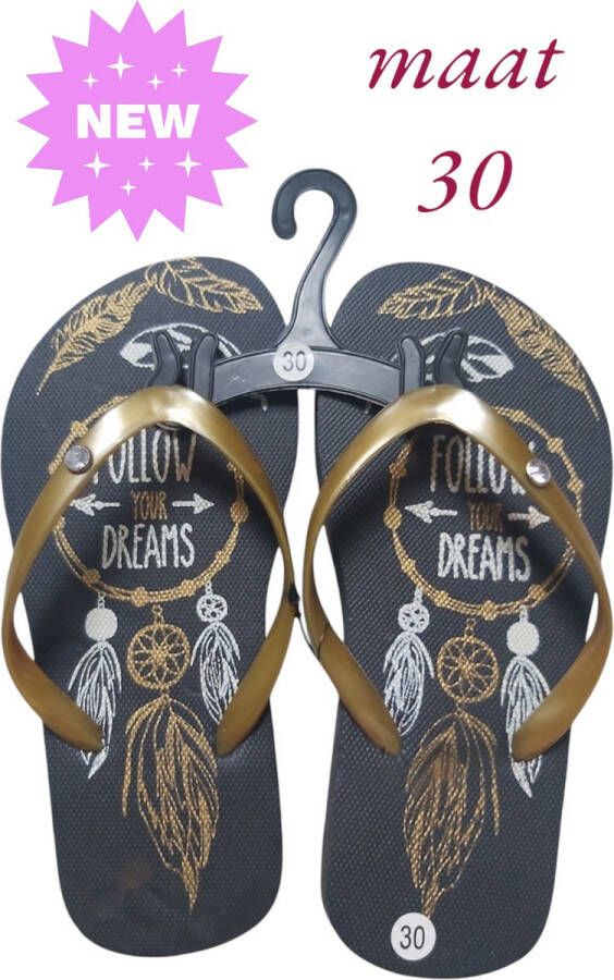 LONERIACCO Indiana teenslipper zwart goud met strass steentjes