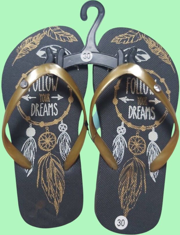LONERIACCO Indiana teenslipper zwart goud met strass steentjes