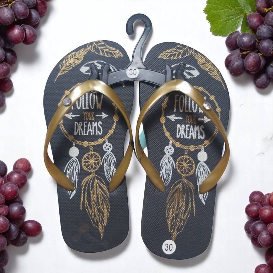 LONERIACCO Indiana teenslipper zwart goud met strass steentjes