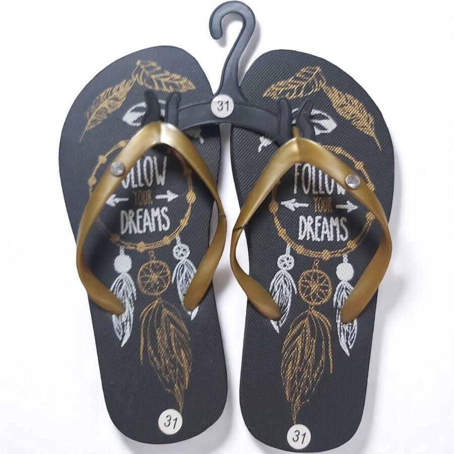 LONERIACCO Teenslipper zwart goud met strass steentjes