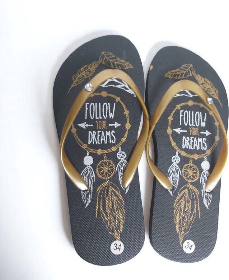 LONERIACCO Teenslipper zwart goud met strass steentjes