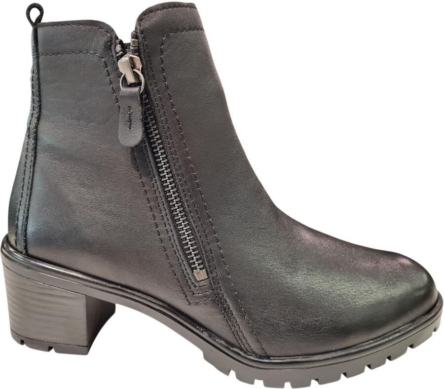 Longo Zwarte Leren Dames Enkellaarzen Zwart