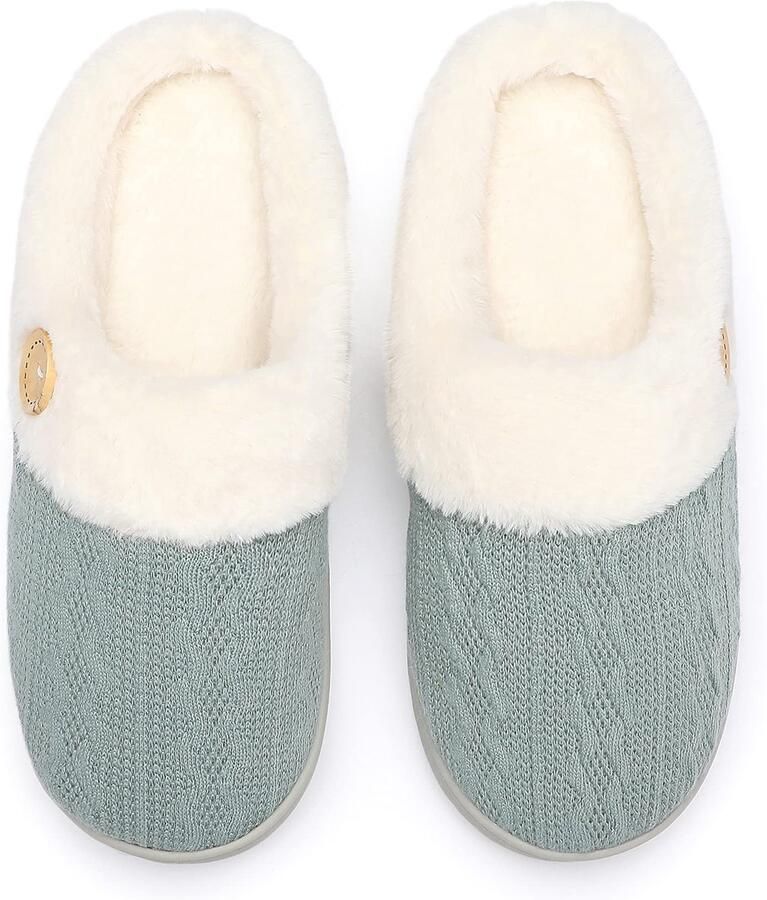 Longziming -Dames Pantoffels Gebreid Bovenwerk Pluche Voering & Memory Foam Antislip Waterdicht & Geluidsarm Comfortabel voor Binnen en Buiten