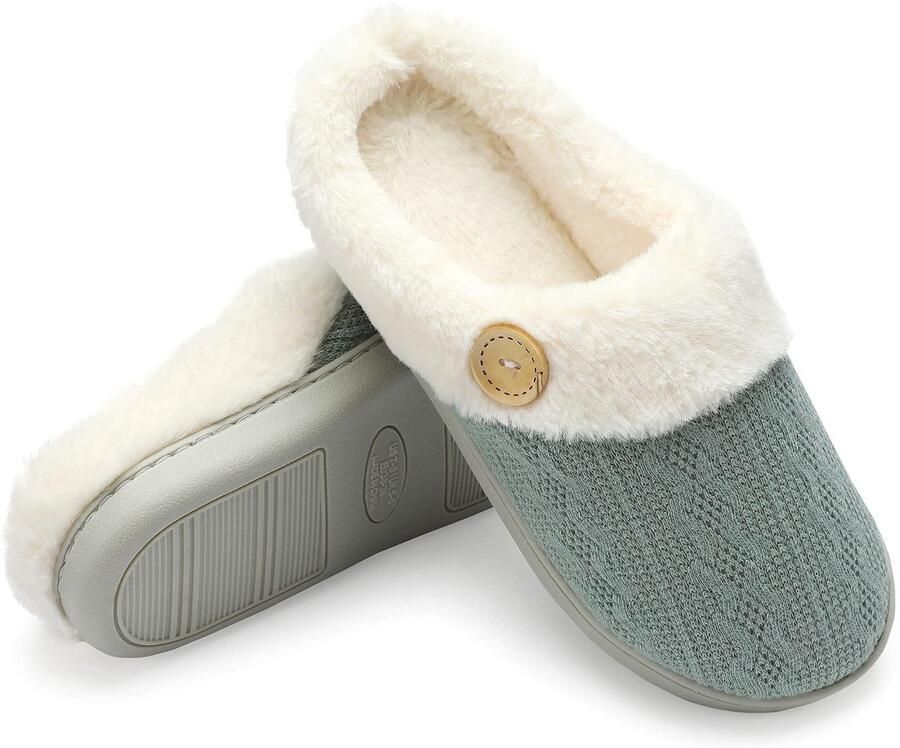 Longziming -Dames Pantoffels Gebreid Bovenwerk Pluche Voering & Memory Foam Antislip Waterdicht & Geluidsarm Comfortabel voor Binnen en Buiten