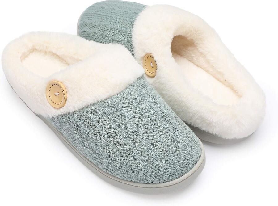 Longziming -Dames Pantoffels Gebreid Bovenwerk Pluche Voering & Memory Foam Antislip Waterdicht & Geluidsarm Comfortabel voor Binnen en Buiten