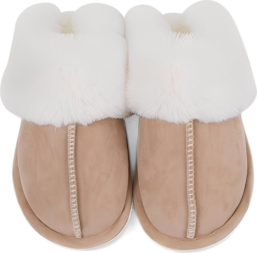 Longziming -Dames Pluche Pantoffels met Memory Foam Zachte Slip-On Huisslippers met Antislipzool Lichtbruin L40 41