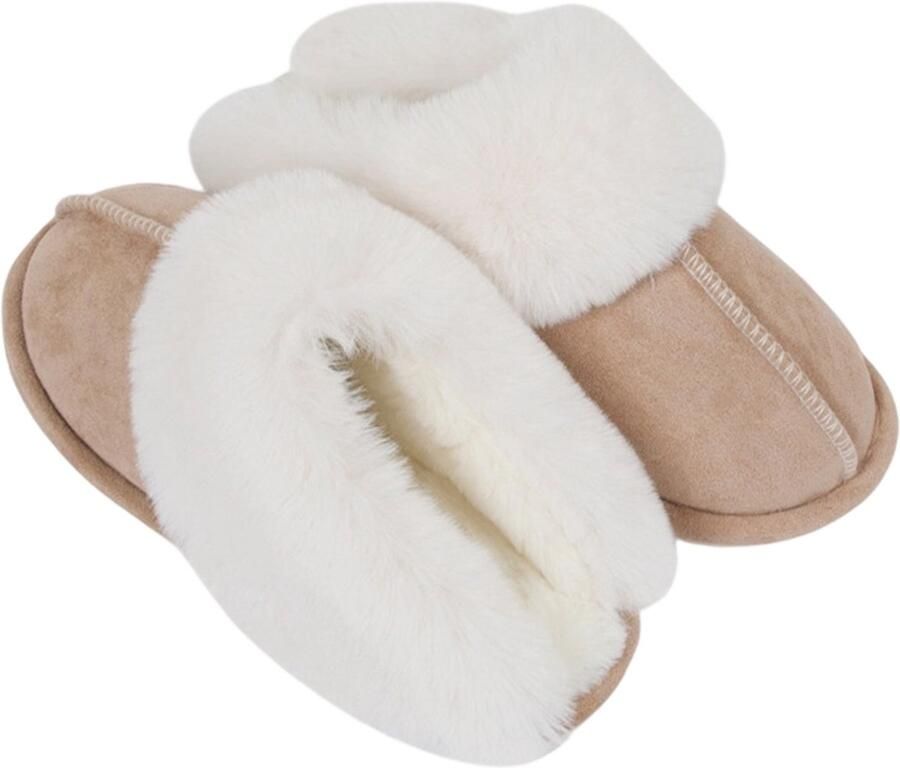 Longziming -Dames Pluche Pantoffels met Memory Foam Zachte Slip-On Huisslippers met Antislipzool Lichtbruin M38 39