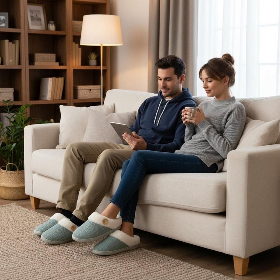 Longziming Warme Gebreide Slippers Cosy Huisschoenen Pluche Voering Lichtgewicht Anti-Slip Rubber Zool Cosy Huisschoenen Slippers voor en voor Binnen en Buiten Groente