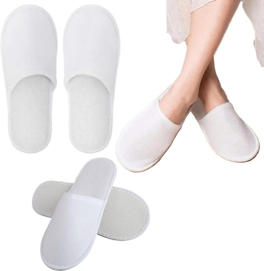 LOUZIR 5 Paar Gasten Slippers Reis Pantoffels Hotelpantoffels Herbruikbaar Antislip hotelslippers Wegwerpbare niet-geweven slippers voor spa-gebruik ideaal voor gasten en op reis Wit