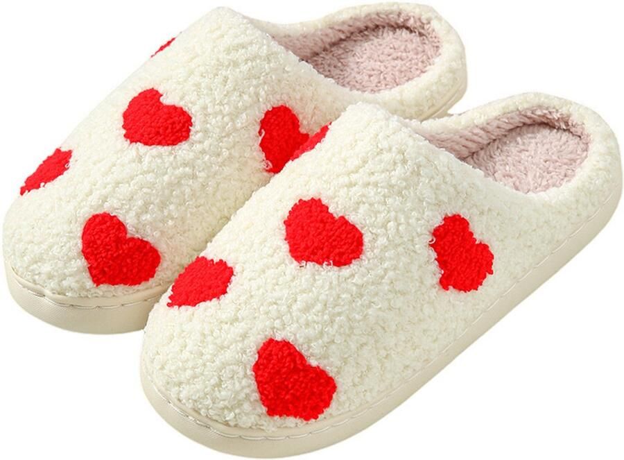 LOUZIR Pantoffel dames Hartjes pantoffels dames Sloffen Kerst & Winter Huisschoenen Wit Sloffen Antislip harde zool Valentijnsdag