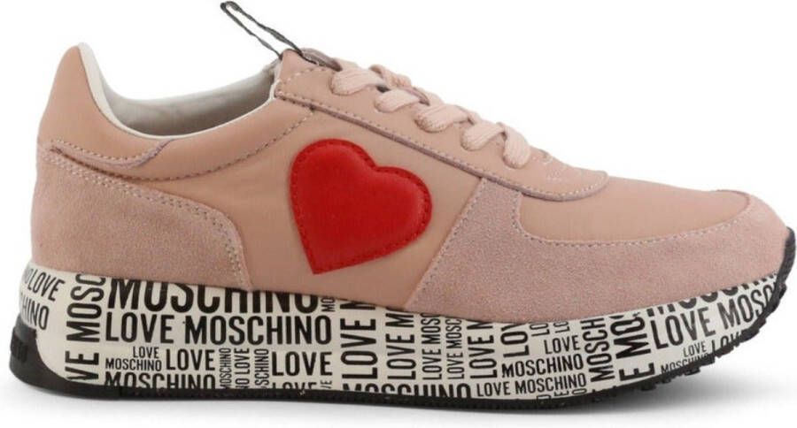 Love Moschino Dames leren sneakers met geborduurde details Pink Dames