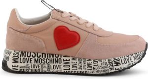 Love Moschino Dames leren sneakers met geborduurde details Roze Dames