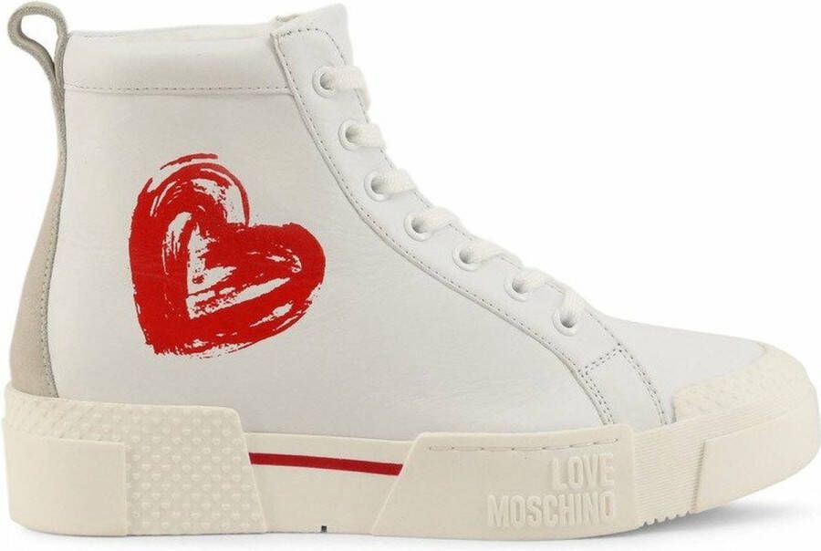 Love Moschino Metalen Eyelet Leren Sneakers met Rubberen Zool White Dames