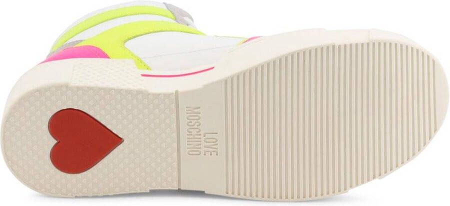 Love Moschino Leren Sneakers Ronde Neus Rubberen Zool White Dames
