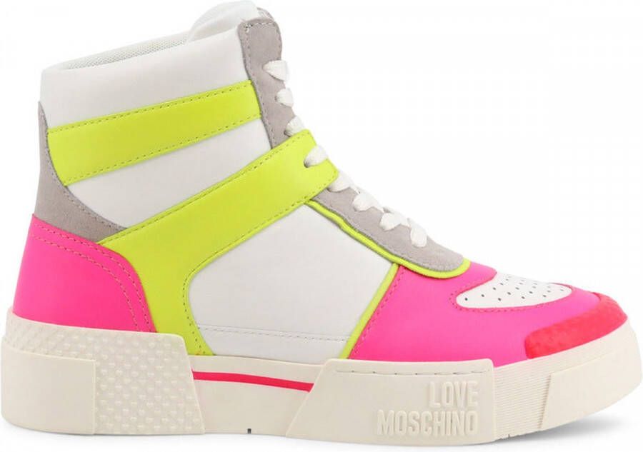 Love Moschino Leren Sneakers Ronde Neus Rubberen Zool White Dames