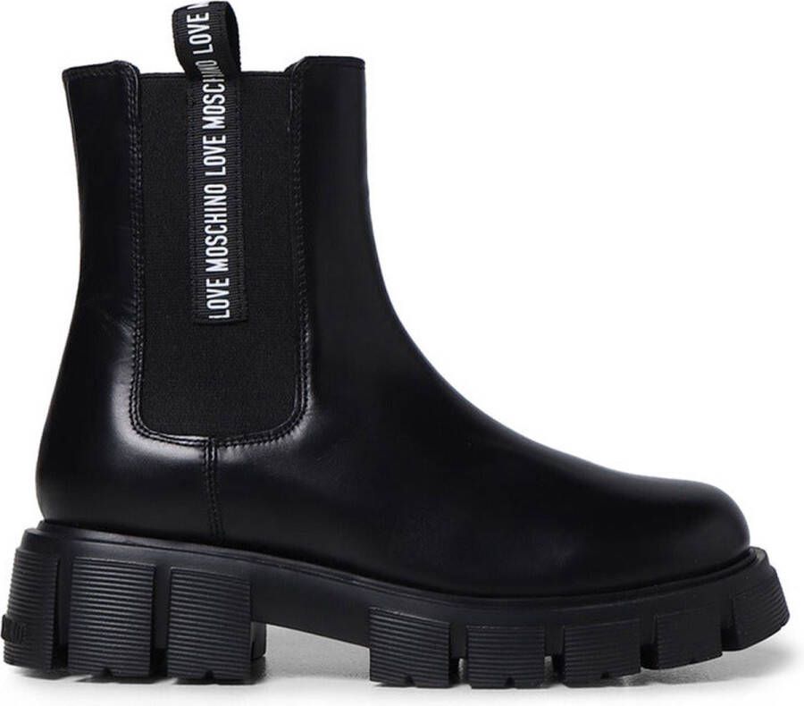 Love Moschino Leren Enkellaarzen met Elastische Gores Black Dames