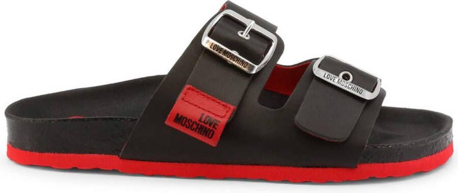 Love Moschino Leren Sliders voor Vrouwen Lente Zomer Collectie Zwart Dames