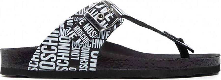 Love Moschino Leren Flip Flops met Gesp Detail Black