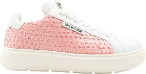 Love Moschino Roze en witte geweven sneakers met gouden details Roze Dames
