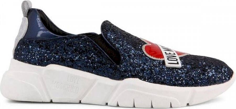Love Moschino Glitter Geborduurde Instap Sneakers voor Vrouwen Blue Dames