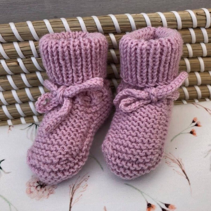 Lovely Stitches Gebreide Babyslofjes Met Omslag Oudroze Merino Wol Lovely Stitche