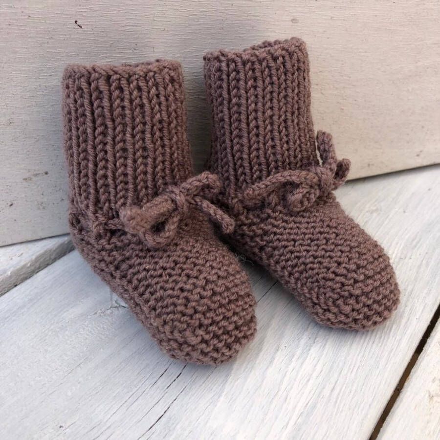 Lovely Stitches Gebreide babyslofjes Kort Donkerbeige Merino Wol Lovely Stitche - Foto 2