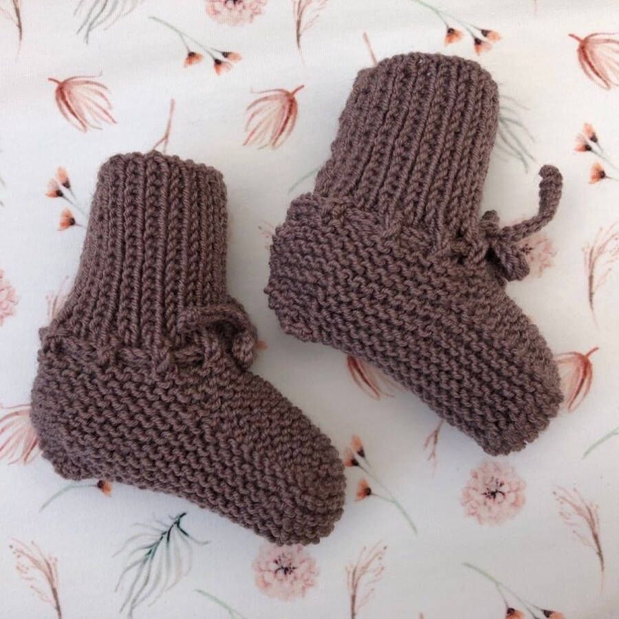 Lovely Stitches Gebreide babyslofjes Kort Donkerbeige Merino Wol Lovely Stitche - Foto 3