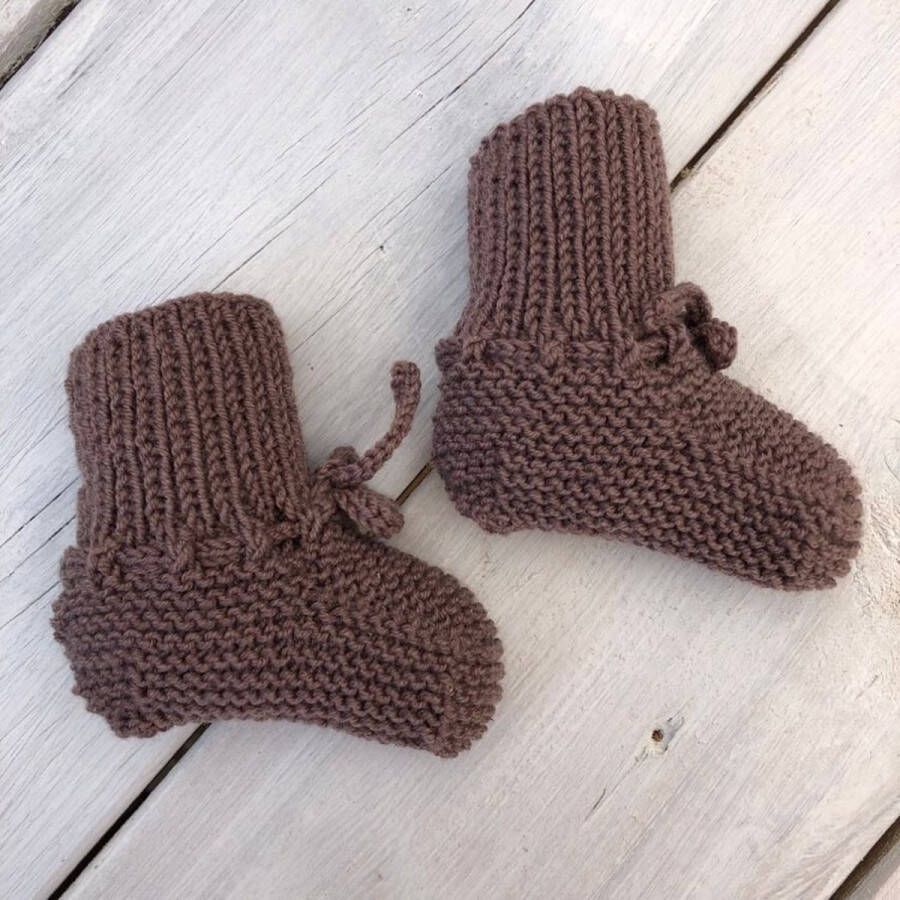 Lovely Stitches Gebreide babyslofjes Kort Donkerbeige Merino Wol Lovely Stitche - Foto 4