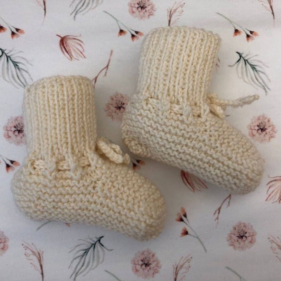 Lovely Stitches Gebreide babyslofjes Kort Off White Merino Wol Lovely Stitche - Foto 3
