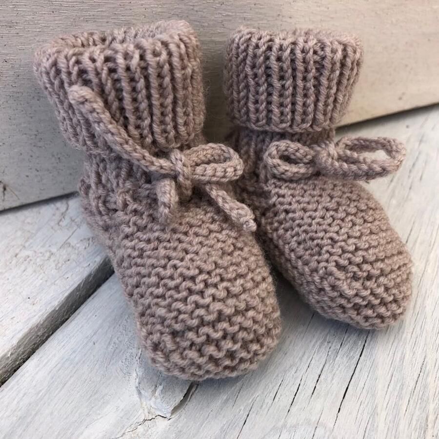 Lovely Stitches Gebreide babyslofjes Met Omslag Beige Merino Wol Lovely Stitche - Foto 2