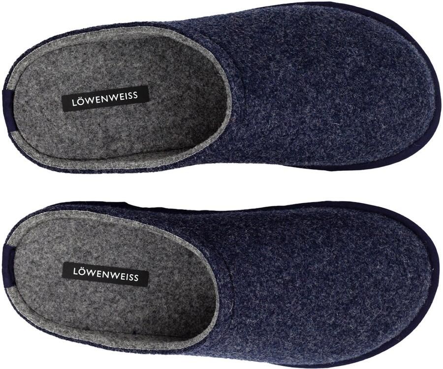 Löwenweiss Loewenweiss Lowenweiss Easy Bicolore Handgemaakte Pantoffels Gekookte Wol Blauw Grijs BLAUW