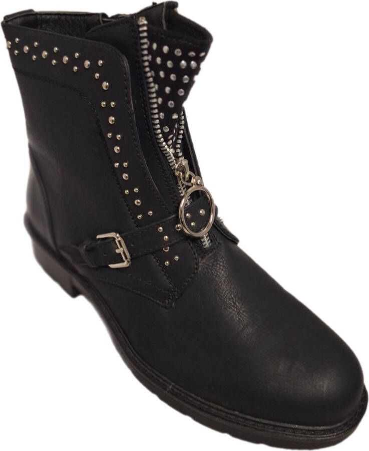LUCKYSHOES -BIKERBOOTS-1 RIEMPJE MET GESP=FRONTSIERZIPPER-LUXE STUDSVERDELING