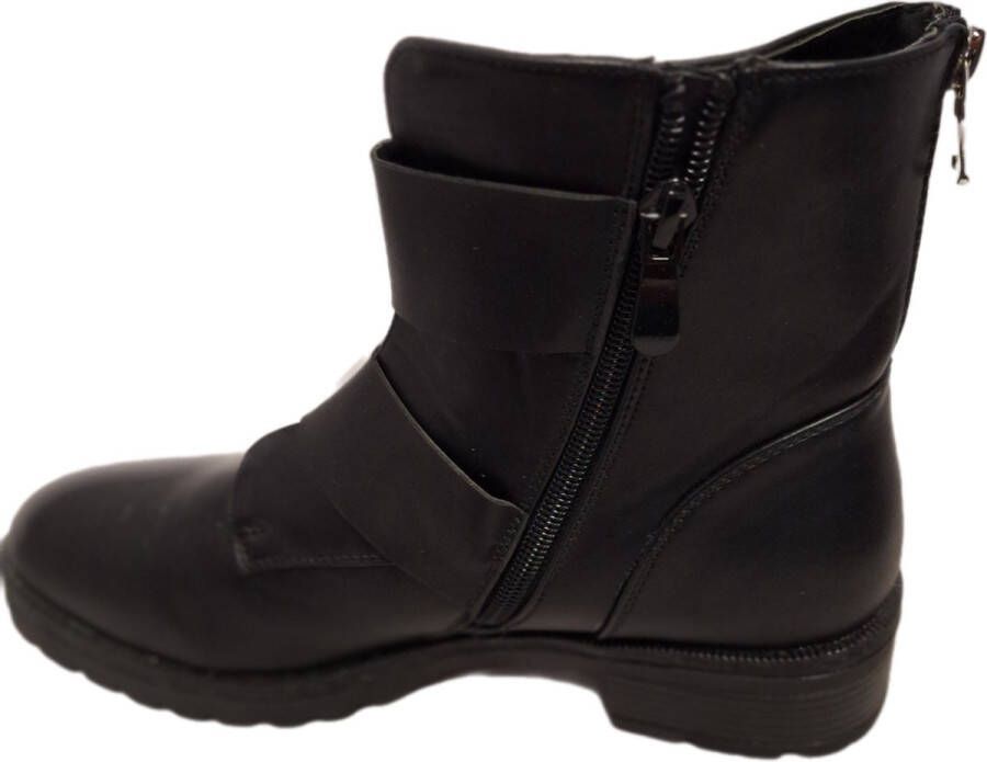 LUCKYSHOES -BIKERBOOTS-2 BREDE SLUITRIE -GROTE GESP-MATLEDERLOOK