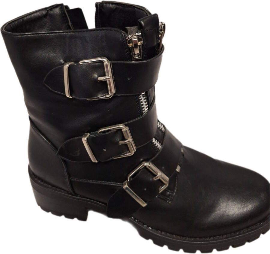 LUCKYSHOES -BIKERBOOTS-3 RIE MET GESP-2 FANCY FRONTRITSEN-PROFIELZOOL