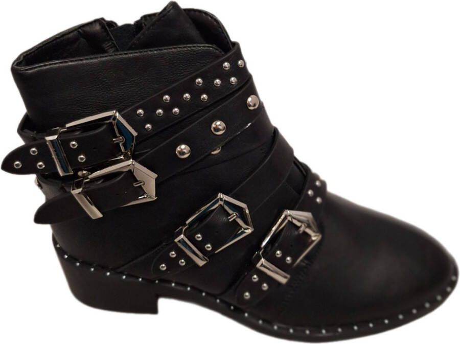 LUCKYSHOES -BIKERBOOTS-4 RIE MET GESP-SILVER STUDS- HAK