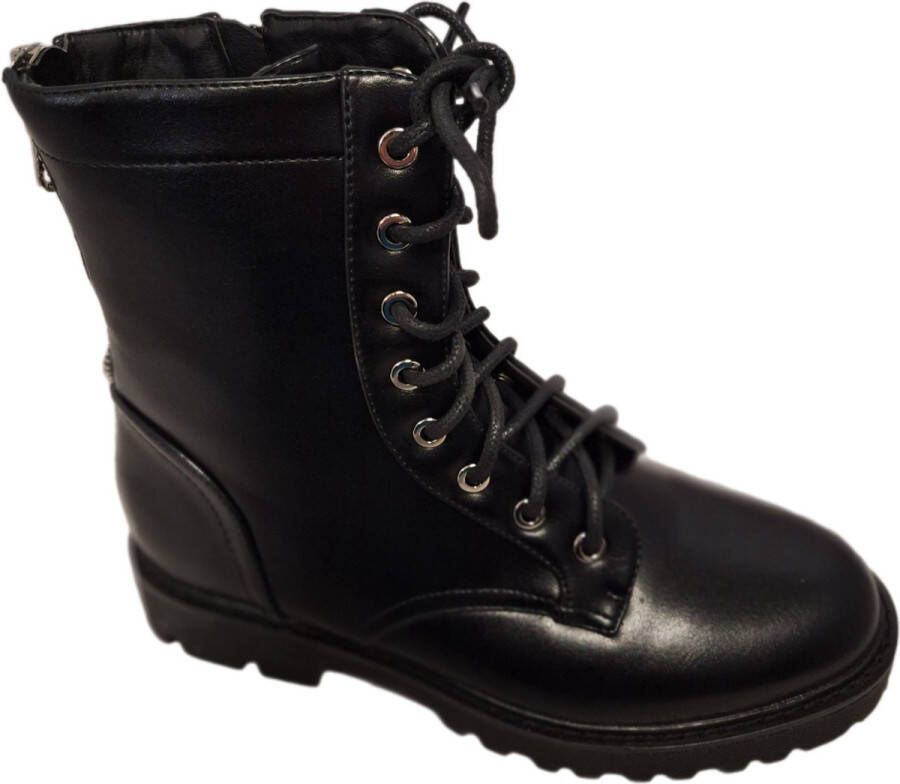 LUCKYSHOES -BIKERBOOTS-LEDERLOOK-FANCY DUBBELE RITS IN ACHTERKANT