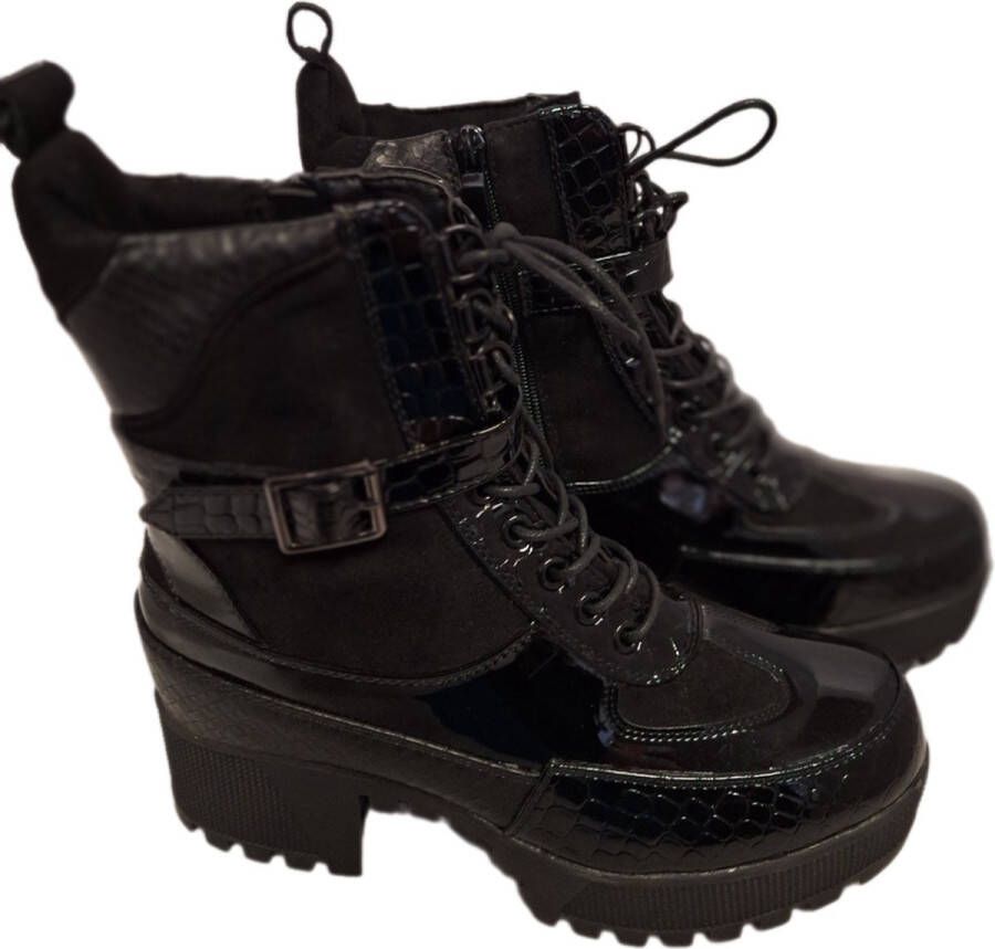 LUCKYSHOES -BIKERBOOTS-SUEDELOOK SNAKE-MIRROR PARTS
